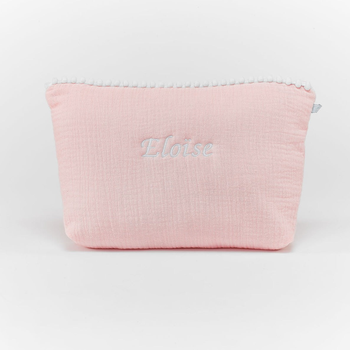 Trousse coton gaze et pompons blancs Brodline